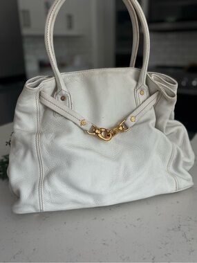 Celine White Leather Shoulder Bag with Gold Hardware